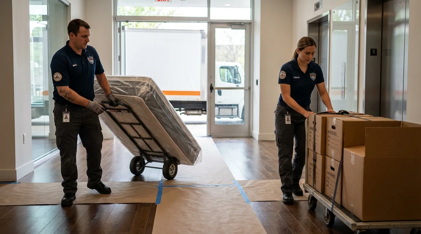 Professional apartment movers loading elevator in Immokalee, FL